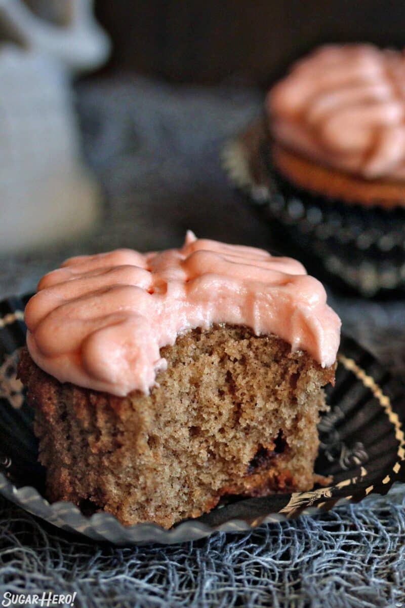 Brain Cupcake with a bit taken out to show textures of Brain Cupcakes.