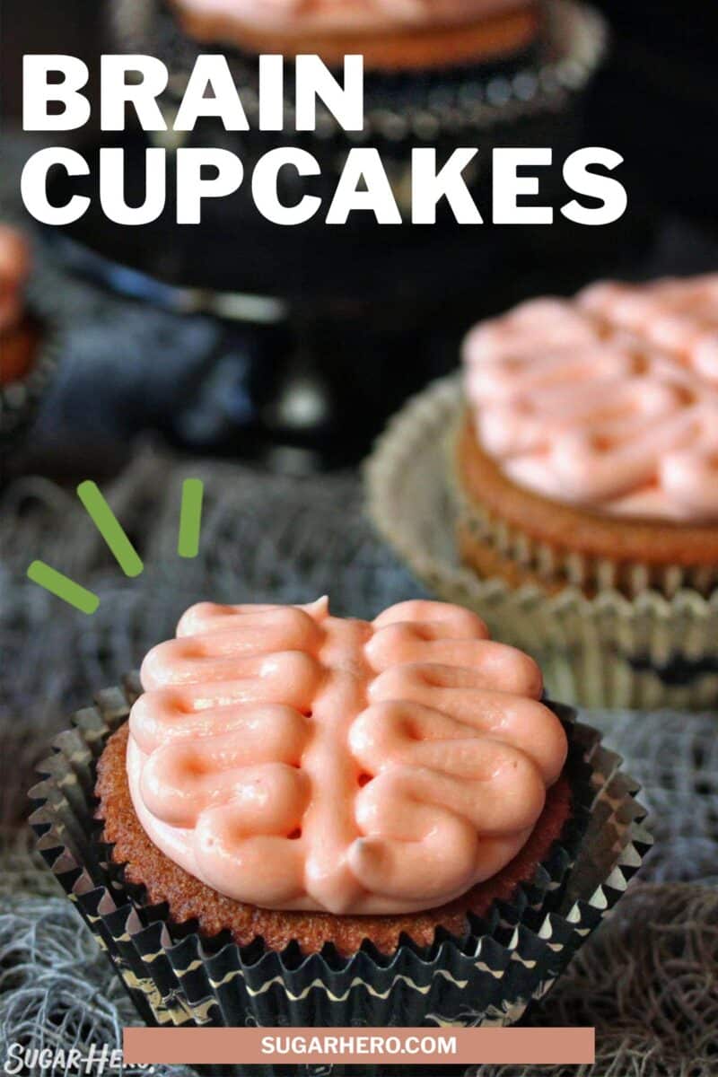 1 photo of Brain Cupcakes with text overlay for Pinterest.