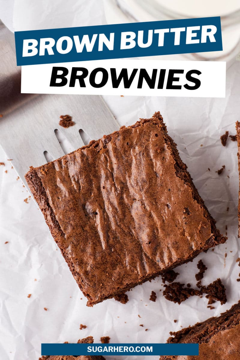 Photo of Brown Butter Brownies with text overlay for Pinterest