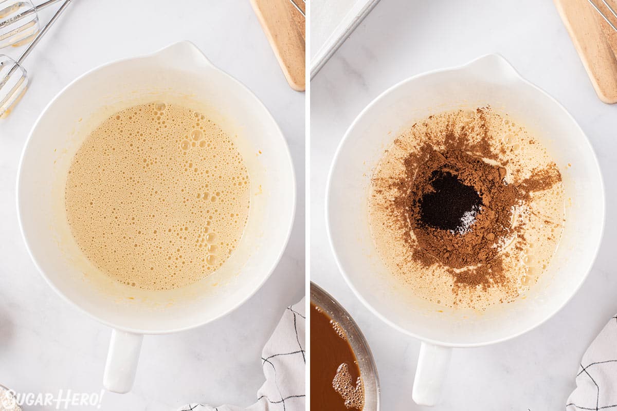 Two photo collage showing the steps to make Brown Butter Brownies