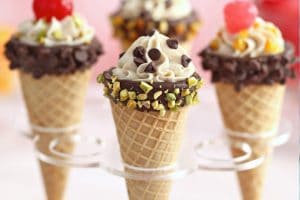 Pinterest collage showing four cannoli cones with text overlay.