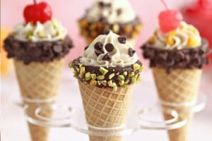 Pinterest collage showing four cannoli cones with text overlay.