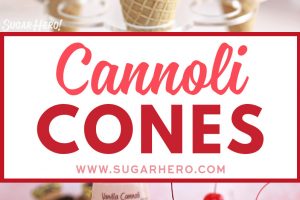 Collage for Pinterest of cannoli cones with text overlay.