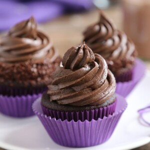 Chocolate Cupcakes with Triple Chocolate Frosting | From SugarHero.com
