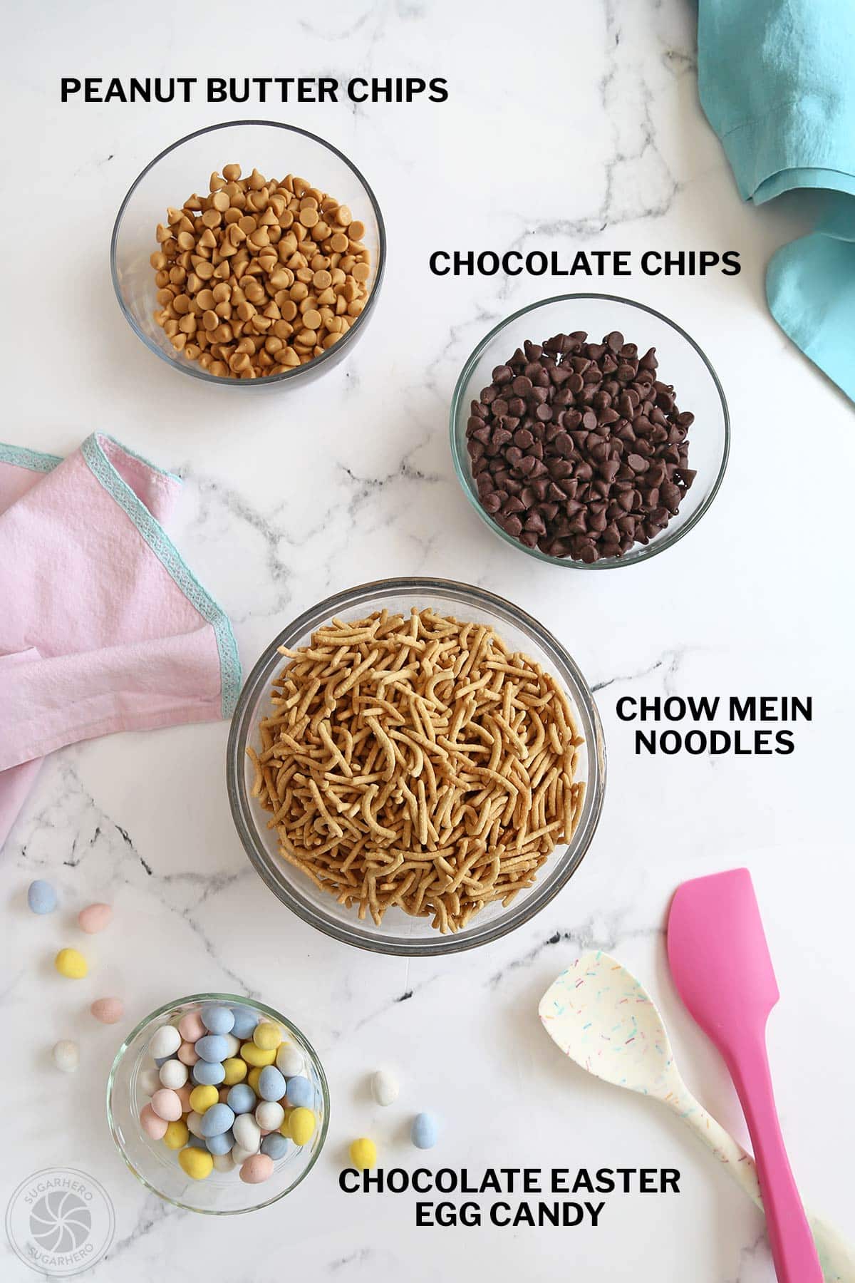 Overhead shot of ingredients needed to make Chocolate Easter Nests.