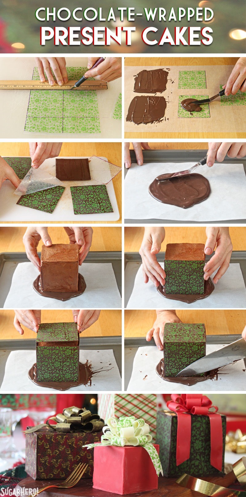 How to Make Chocolate-Wrapped Present Cakes | From SugarHero.com