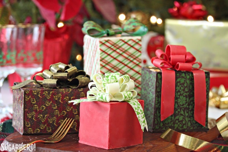 Chocolate-Wrapped Present Cakes | From SugarHero.com