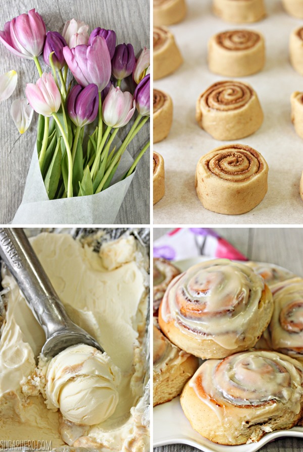 Cinnamon Roll Ice Cream Sandwiches with Cream Cheese Ice Cream | From SugarHero.com