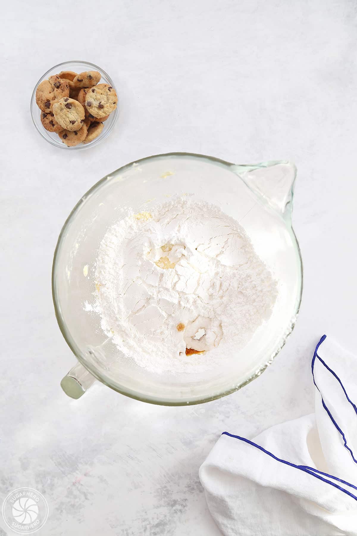 A bowl of ingredients to make frosting.