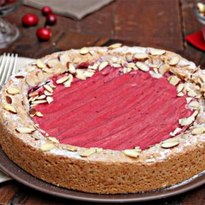 Cranberry Curd Almond Cake | From SugarHero.com