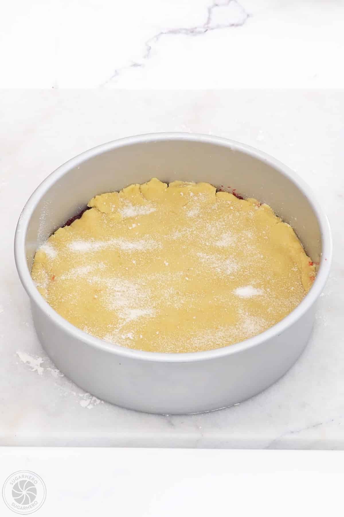 Cranberry Sauce Cake sprinkled with sugar before baking.