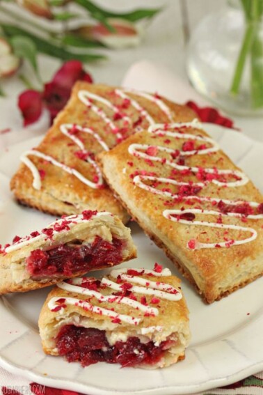 Cranberry White Chocolate Sweetie Pies on a white plate.