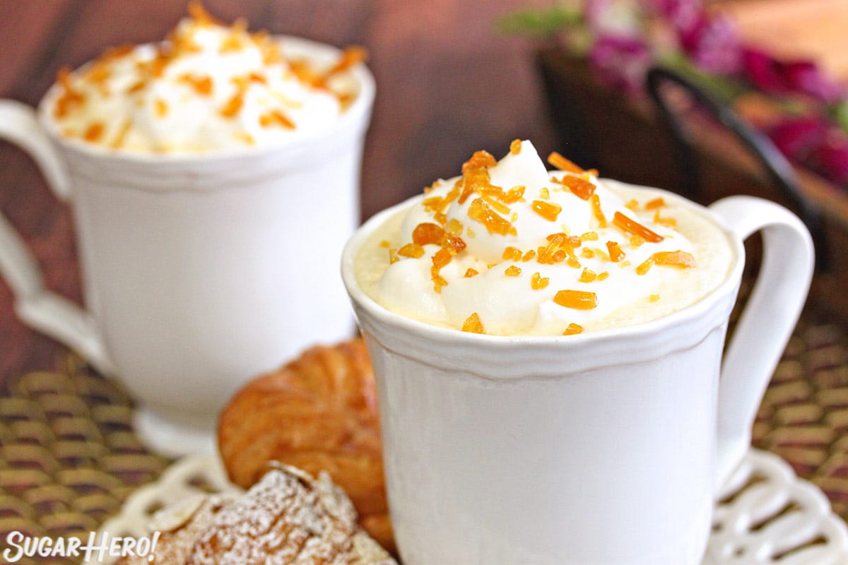 2 mugs of Cr&egrave;me Brulee White Hot Chocolate.