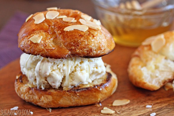 Croissant Salted Honey Ice Cream Sandwiches | From SugarHero.com