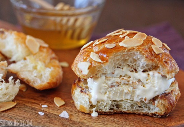 Croissant Salted Honey Ice Cream Sandwiches | From SugarHero.com