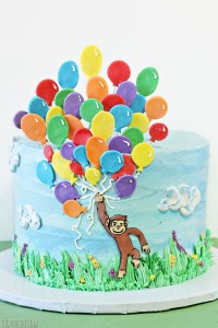 Close up of a Curious George Birthday Cake.