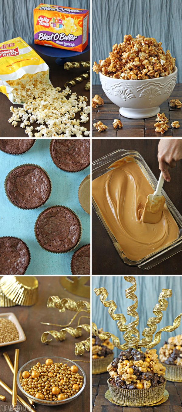 Double Caramel Popcorn Brownies | From SugarHero.com