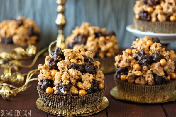 Double Caramel Popcorn Brownies | From SugarHero.com