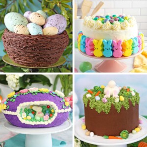 Photo collage featuring 4 cute Easter Cakes for round up.
