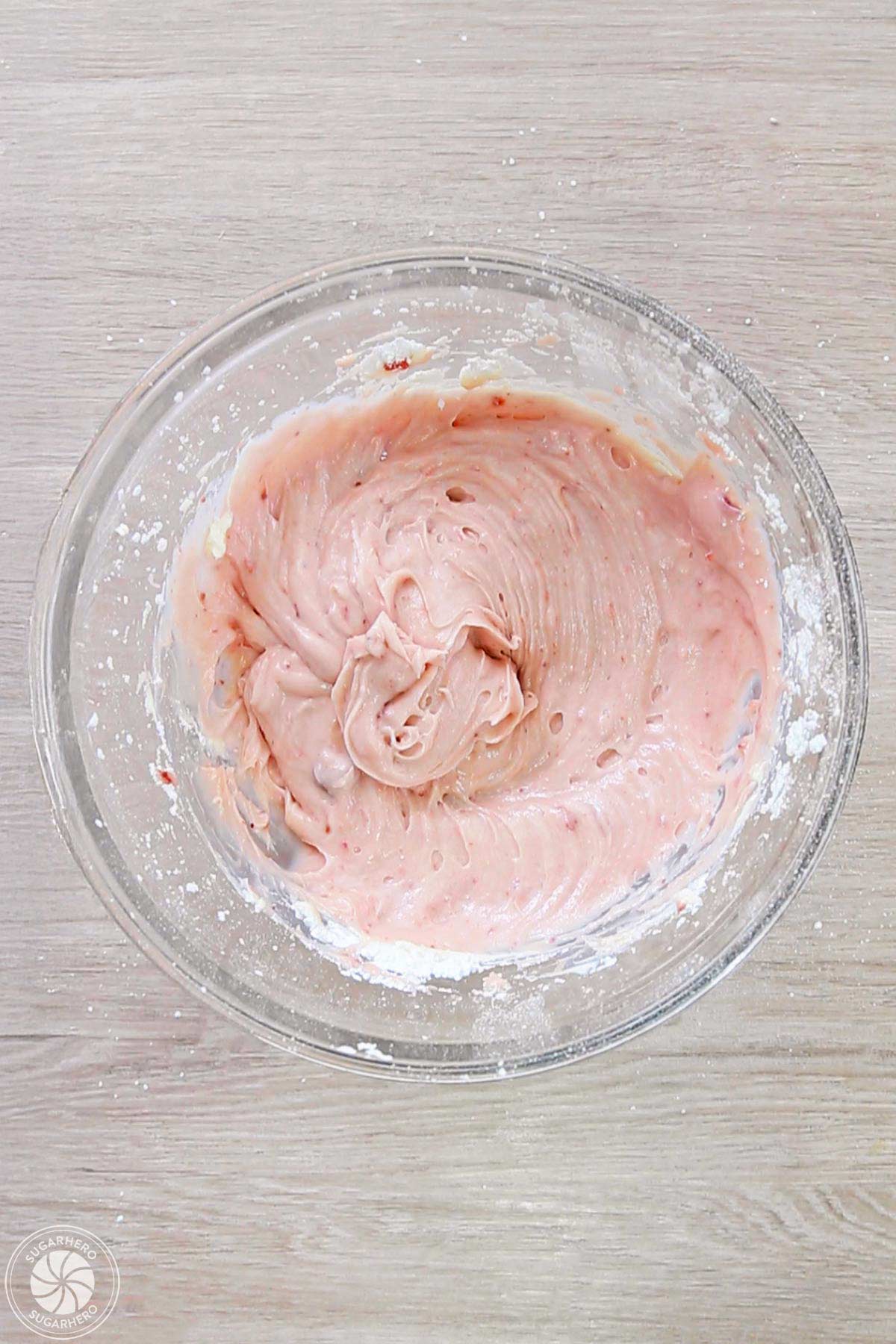Strawberry cream cheese frosting for topping fruit pizza.