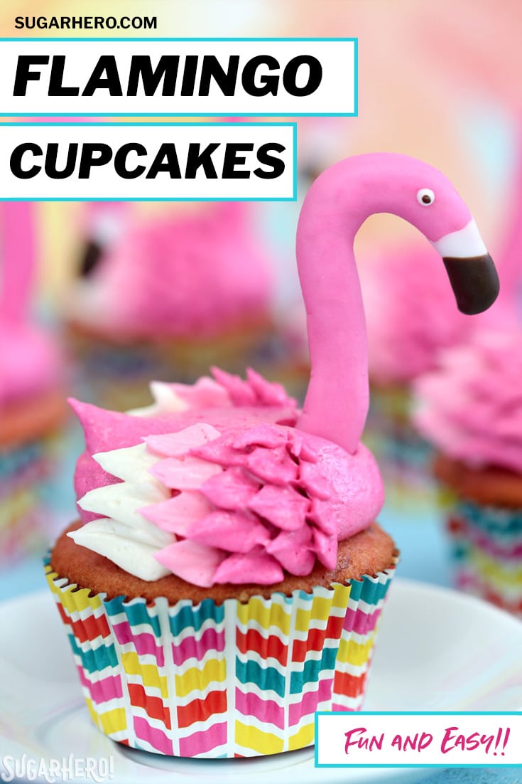 Flamingo Cupcake picture with text label for Pinterest