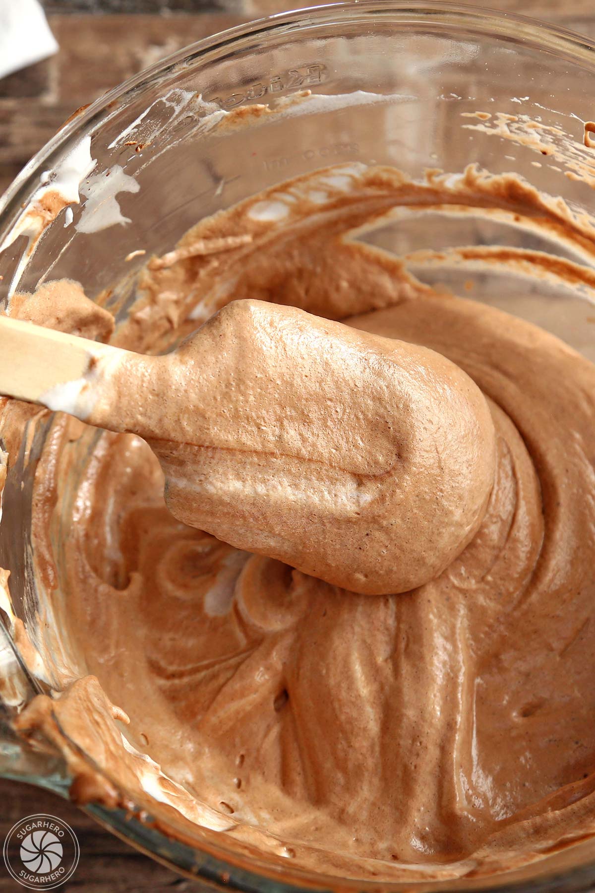 Light and fluffly flourless cake batter that is just barely combined.
