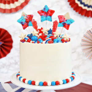 Close up of a Fourth of July Layer Cake.