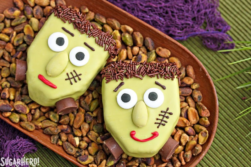 Frankenstein Pistachio Blondies | From SugarHero.com