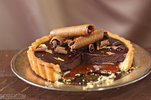 Four Fantastic Ways to Use Ganache: Salted Caramel Chocolate Tarts | From SugarHero.com