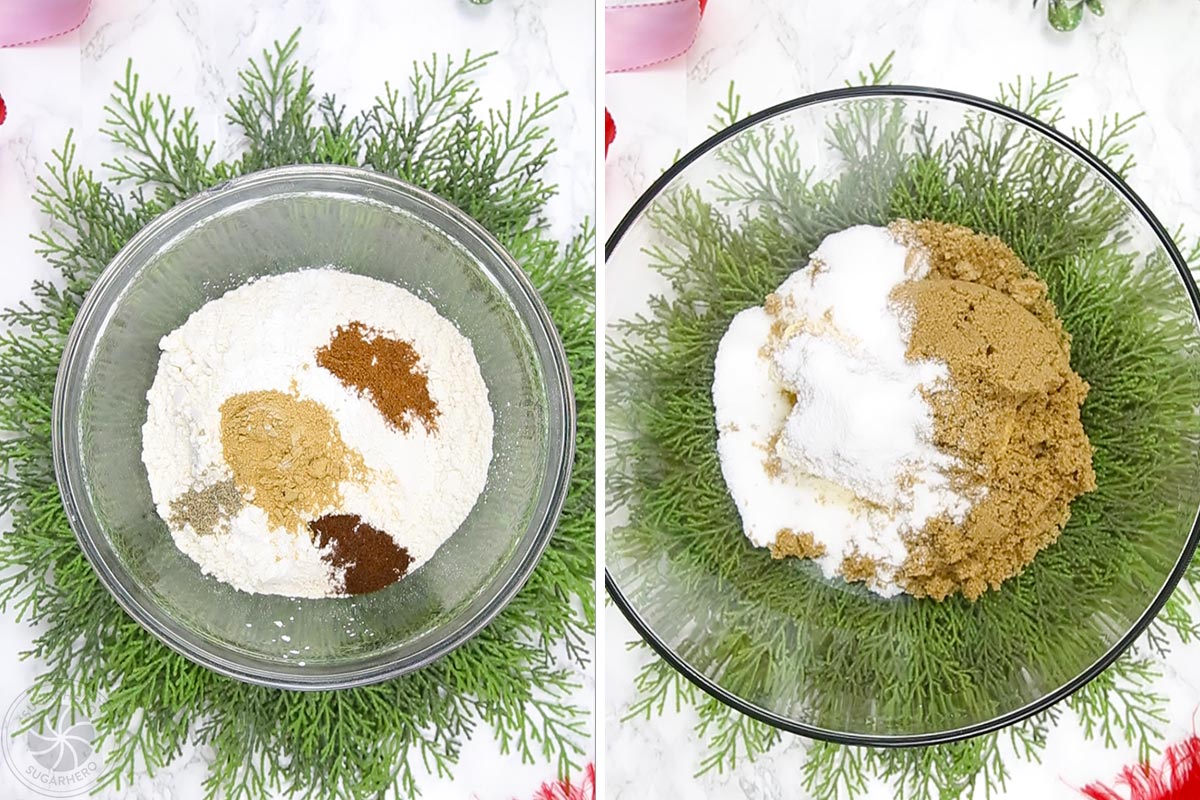 Two photo collage showing how to make Gingerbread Chocolate Chip Cookie Dough.
