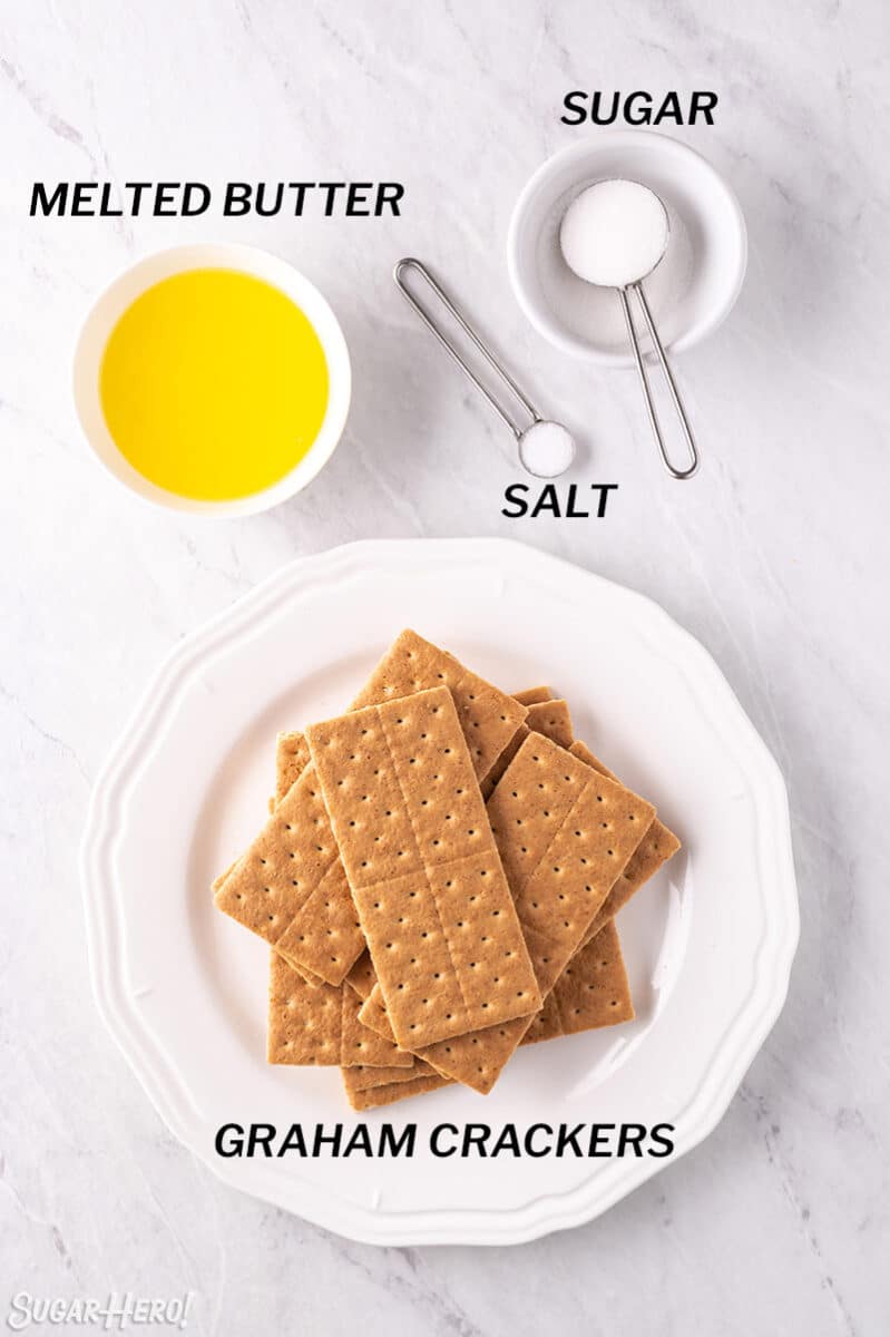 Overhead shot of ingredients needed to make Graham Cracker Crust.