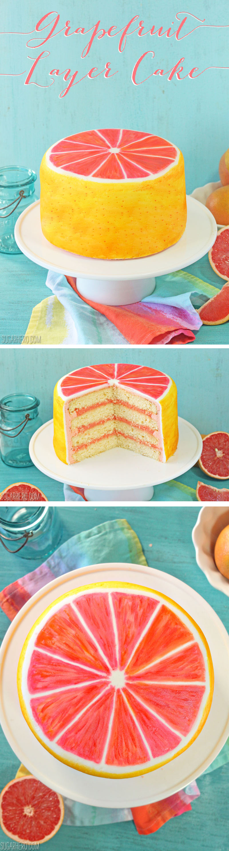 Grapefruit Layer Cake - with grapefruit cake, grapefruit curd, and grapefruit buttercream! | From SugarHero.com