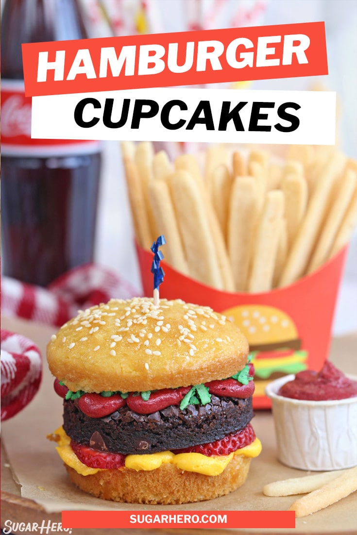 Hamburger Cupcake with overlay text for Pinterest
