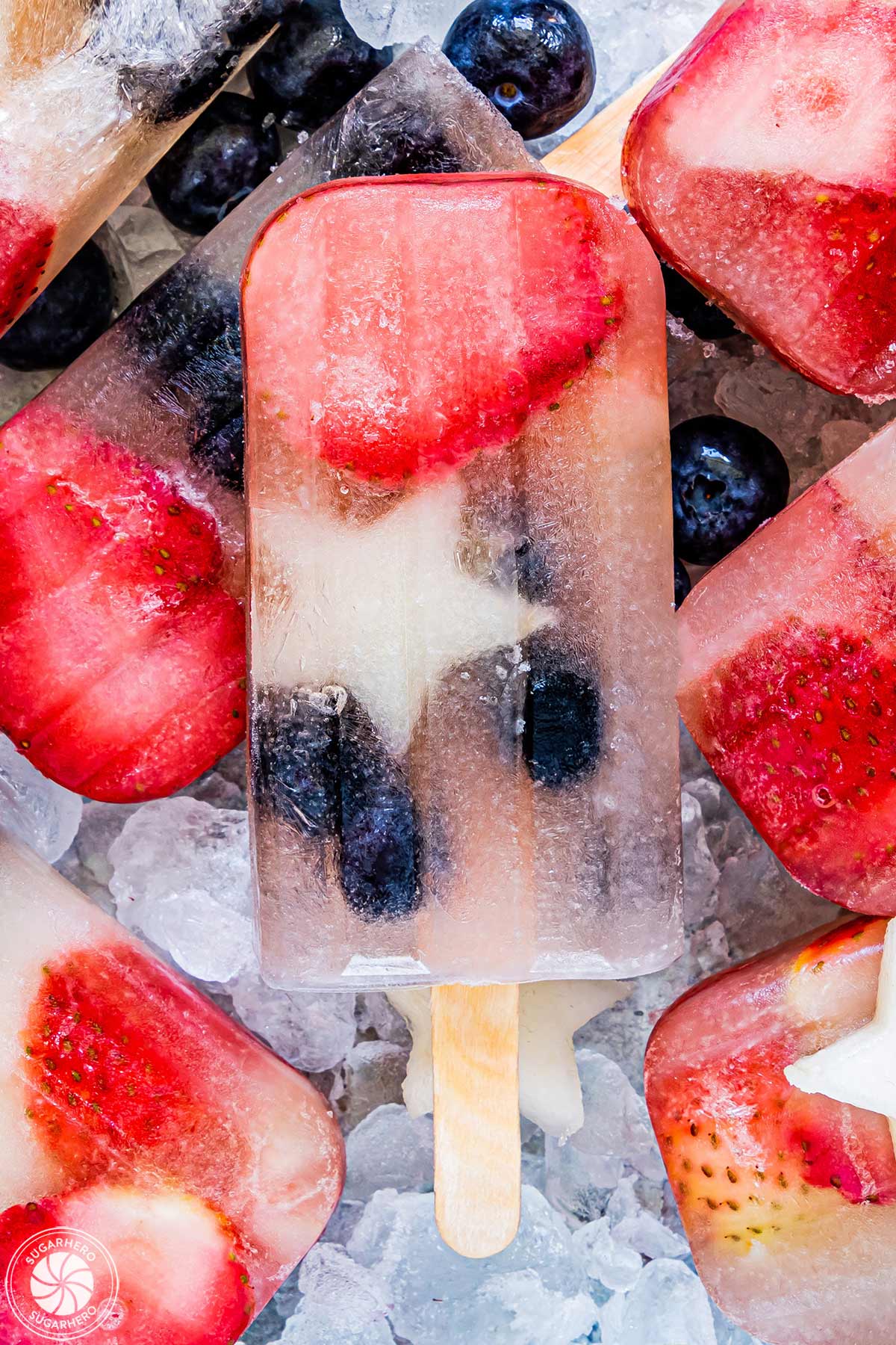 Close-up of Homemade Fruit Popsicle with sliced fruit frozen inside