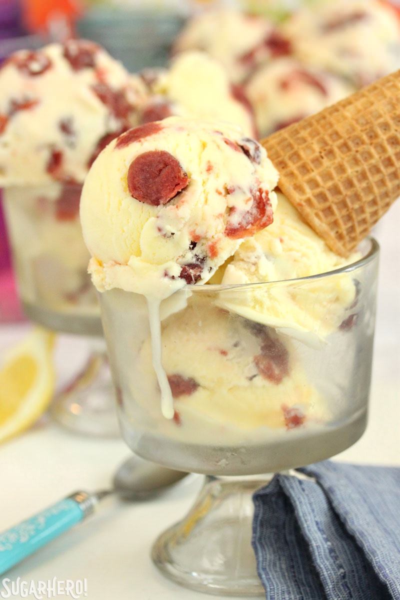 Lemon Sour Cherry Ice Cream | From SugarHero.com