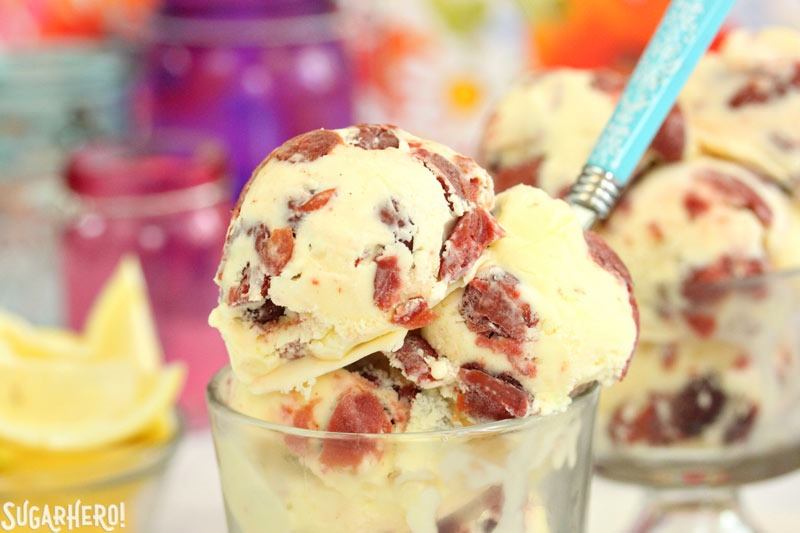 Lemon Sour Cherry Ice Cream | From SugarHero.com