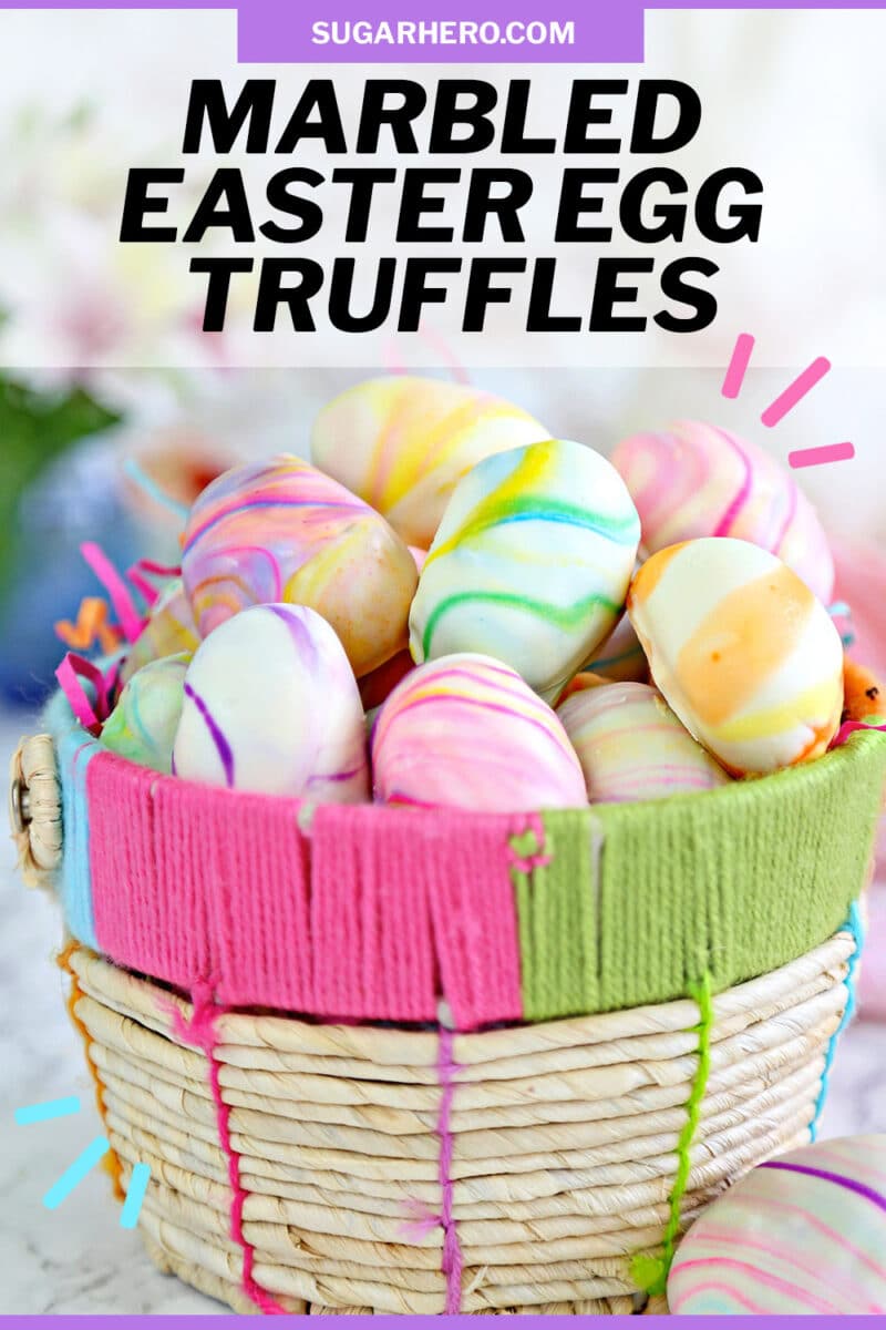 Photo of Marbled Easter Egg Truffles with text overlay for Pinterest.