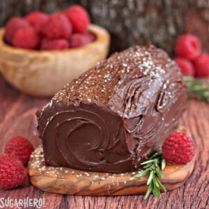 Close up of Mini Buche de Noel.