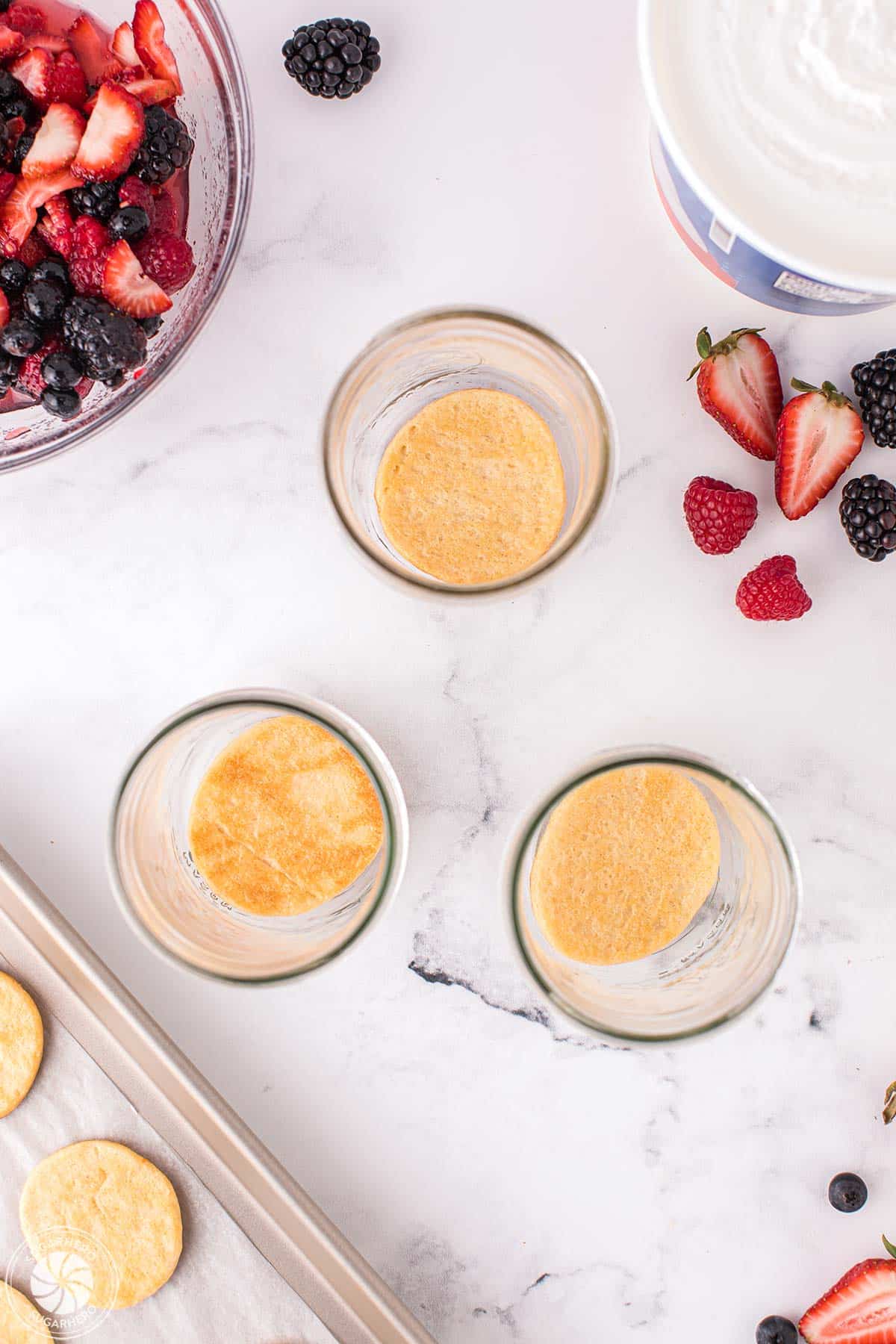 Crescent roll discs in the bottom of mason jars.