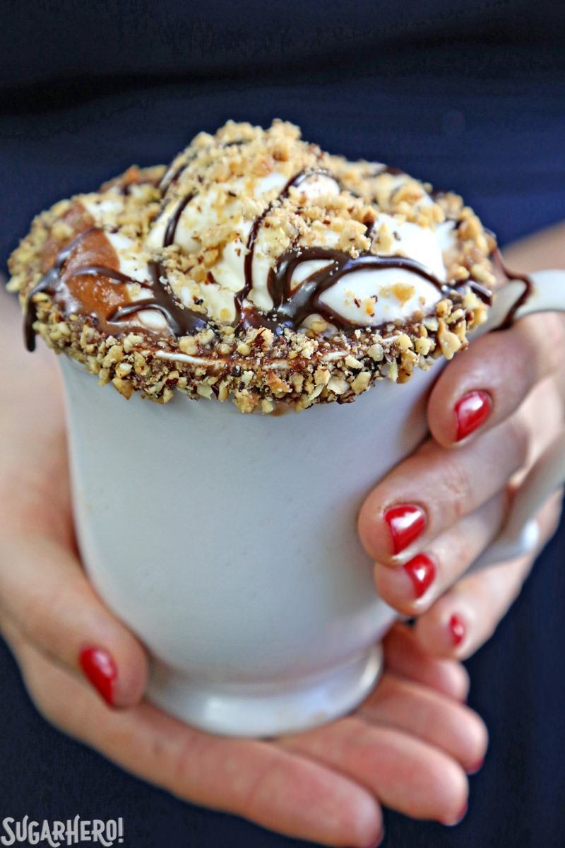 Nutella Hot Chocolate &ndash; a rich, indulgent sipping chocolate with Nutella mixed right in! | From SugarHero.com