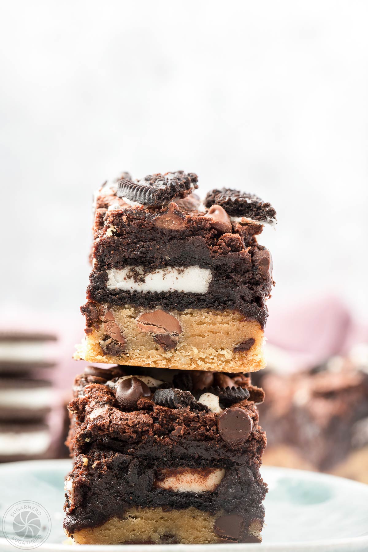 Two Oreo Brookies stacked on top of each other.