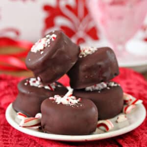Oreo Peppermint Bonbons on a small white plate.