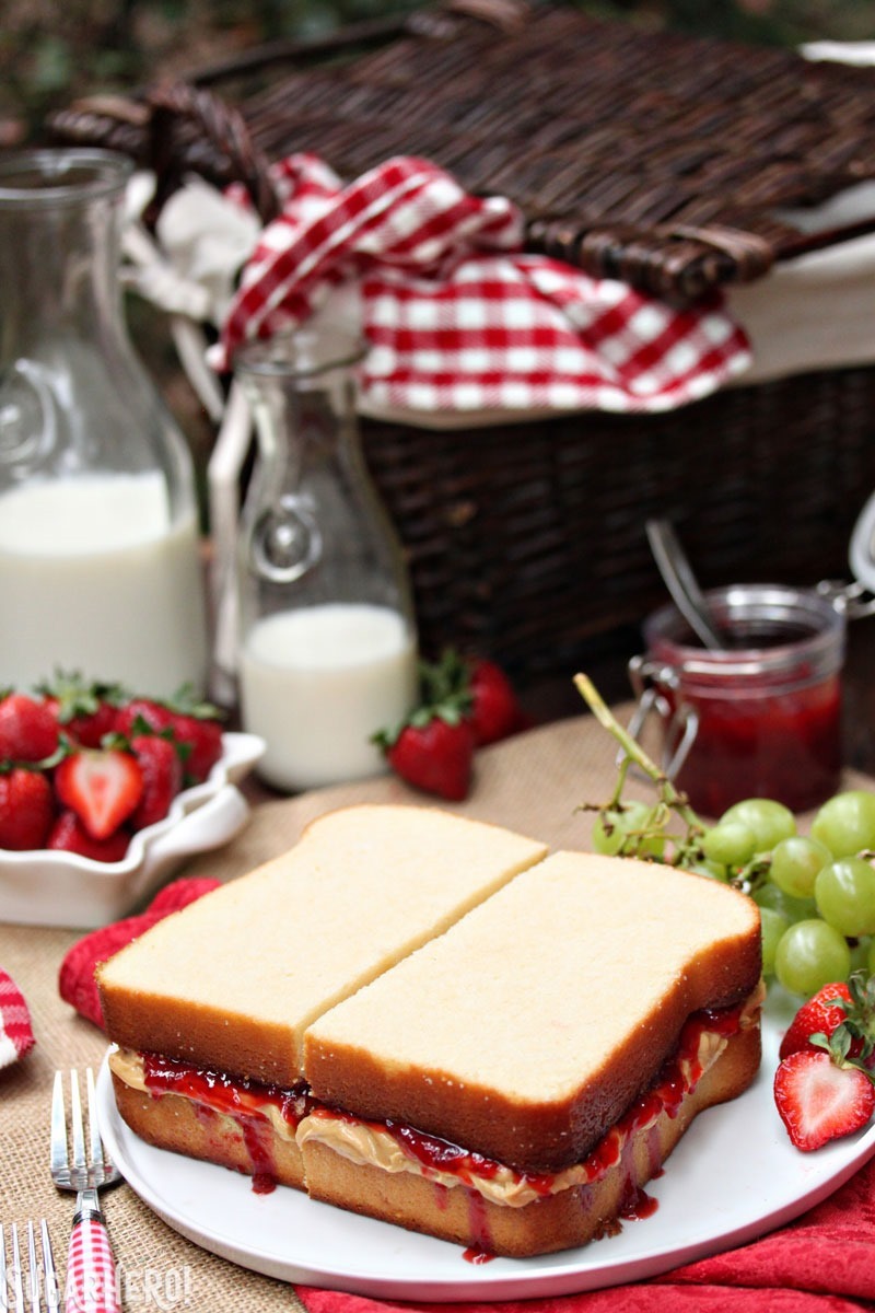 Peanut Butter and Jelly Sandwich Cake | From SugarHero.com
