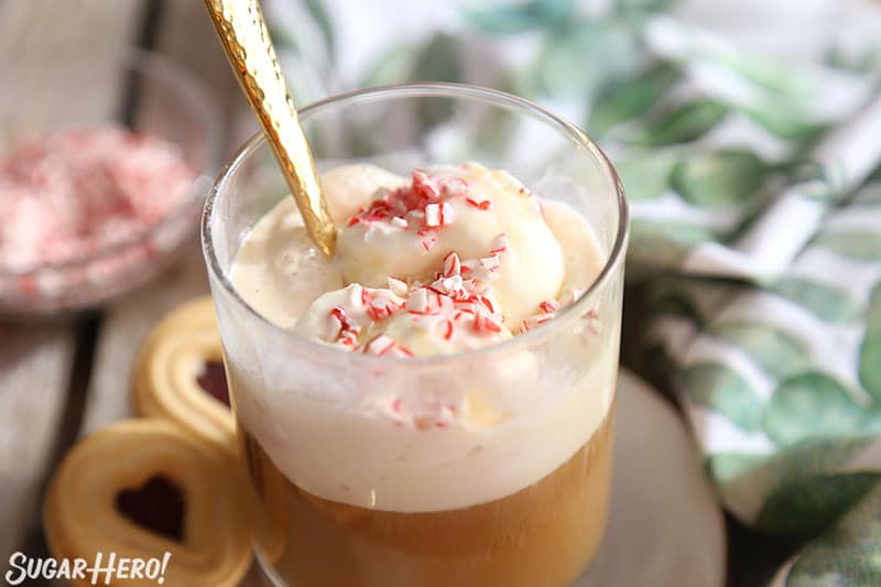 Close-up of the top of a Peppermint Affogato.