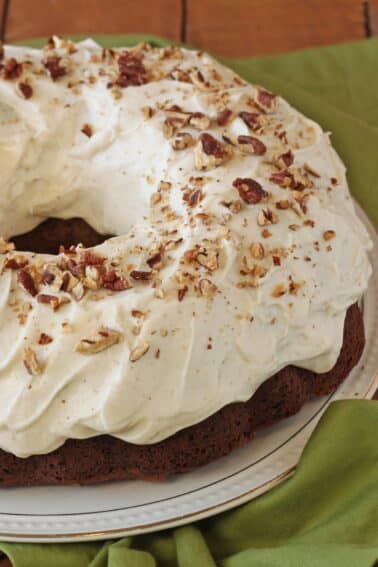 Cropped photo of a Roasted Banana Bundt Cake.
