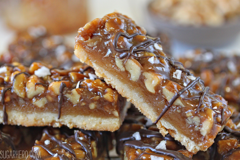 Salted Honey Walnut Bars | From SugarHero.com