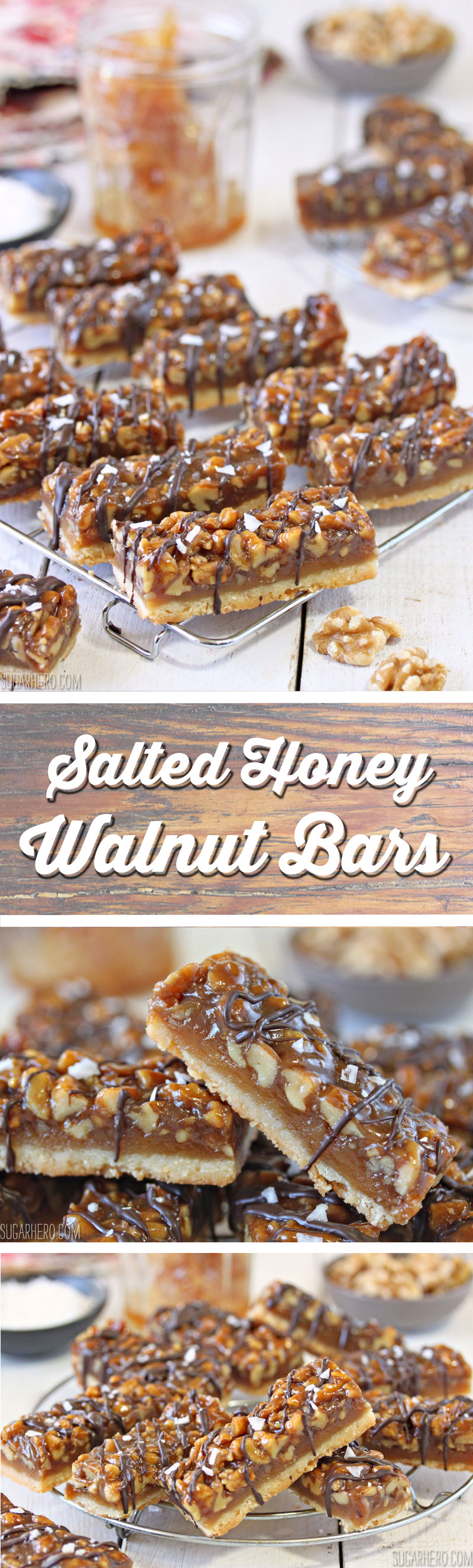 Salted Honey Walnut Bars | From SugarHero.com