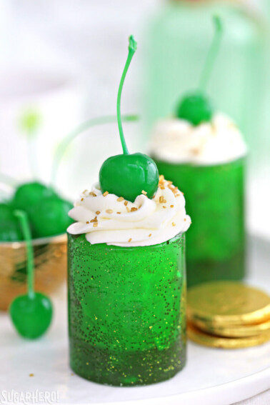 Close up of a Shamrock Shake Shot.