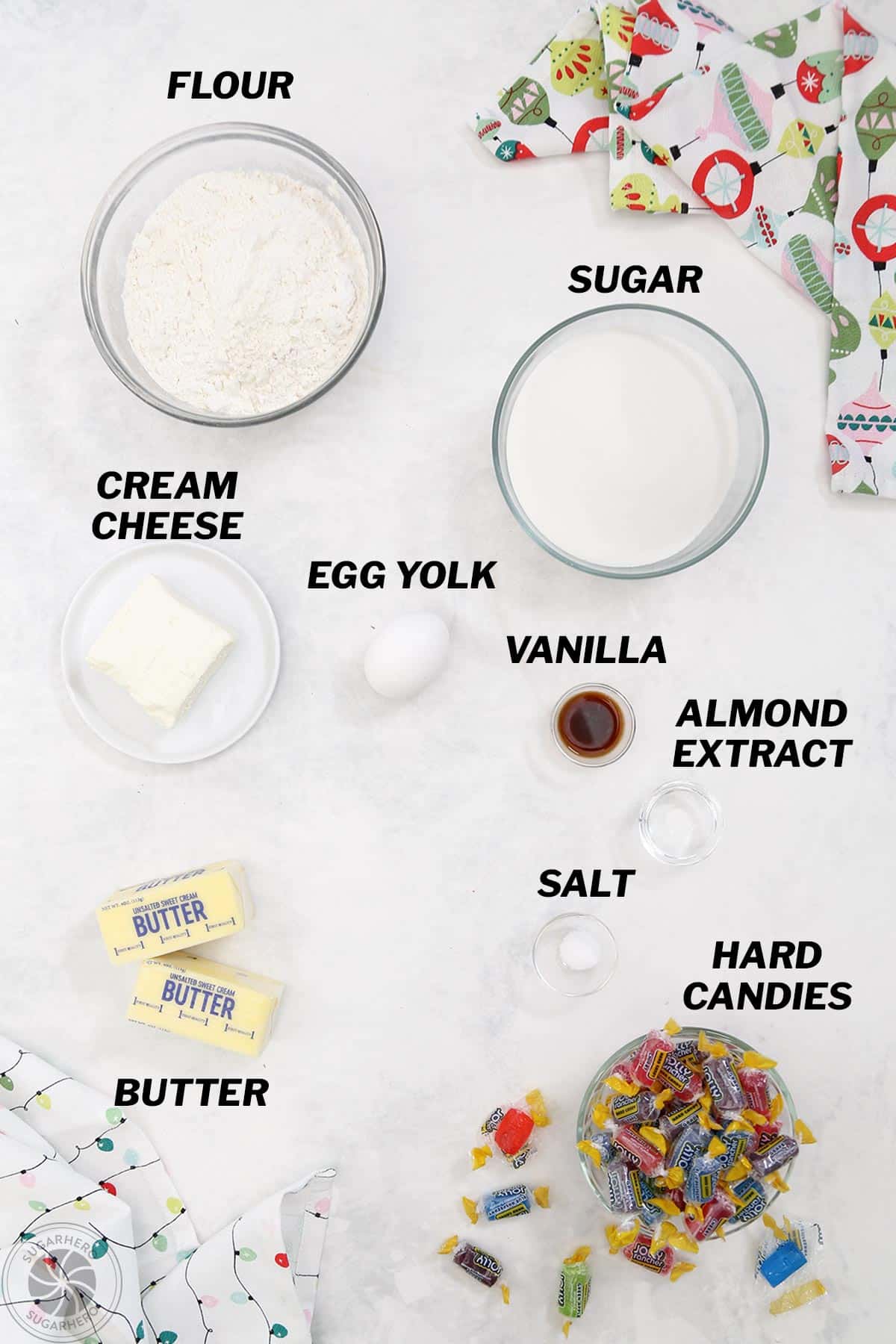 Labeled ingredients for Stained Glass Cookies.