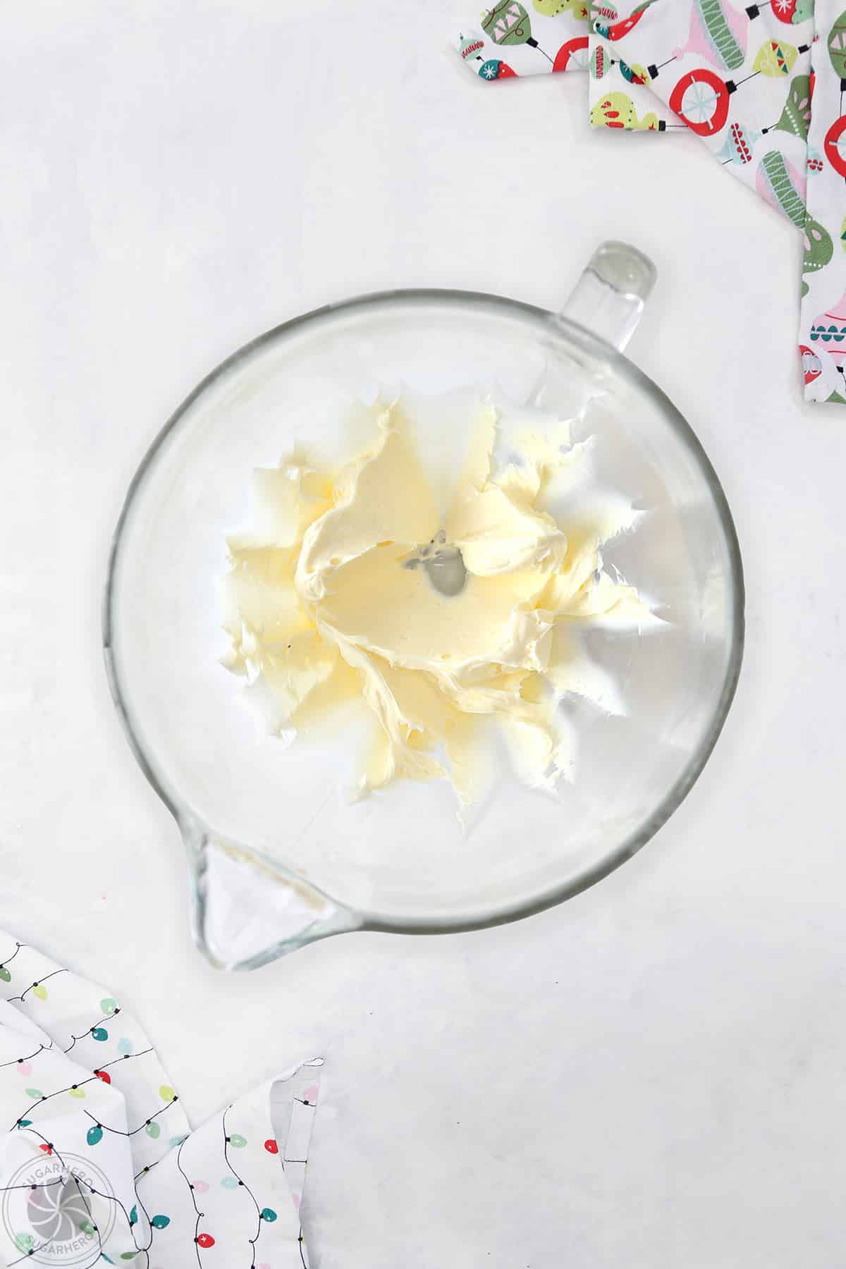 Creamed butter in a mixing bowl.